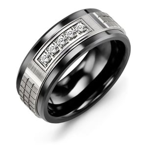 MADANI Men's Carved Diamond 9mm Wedding Band in 10K Gold