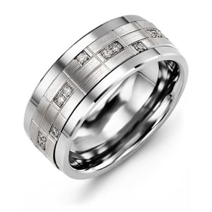MADANI Men's Puzzle Pattern Diamond 9mm Wedding Ring in 10K Gold