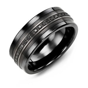 MADANI Men's Eternity Black Diamond 9mm Wedding Ring in 10K Gold
