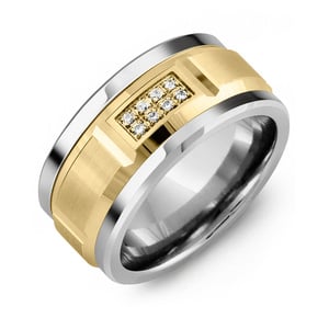 MADANI Men's Wide Beveled Diamond 11mm Wedding Ring in 10K Gold