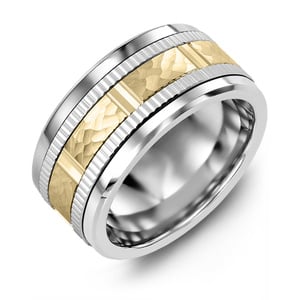 MADANI Men's Hammer Design Eternity Edges 11mm Wedding Ring in 10K Gold