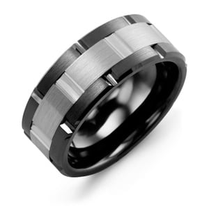 MADANI Men's Satin Finish Grooved 9mm Wedding Band in 10K Gold