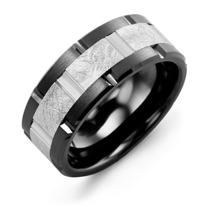 MADANI Men's Textured Grooved 9mm Wedding Ring in 10K Gold