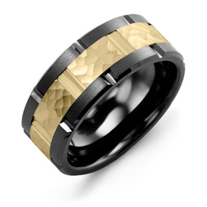 MADANI Men's Hammer Grooved 9mm Wedding Ring in 10K Gold