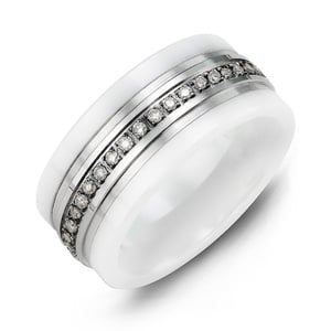 MADANI Women's White Ceramic Eternity Diamond 9mm Wedding Ring in 10K Gold