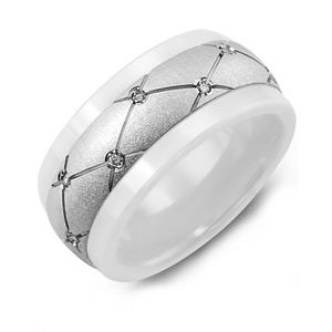 MADANI Women's Brush Pattern Diamond 9mm Wedding Ring in 10K Gold