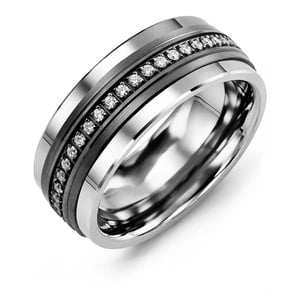 MADANI Men's Black & Eternity Diamond 7mm Wedding Band in 10K Gold