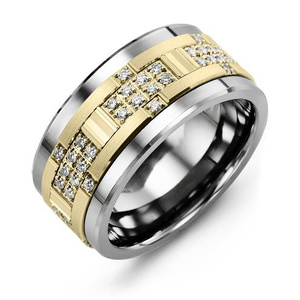 MADANI Men's Wide Accents Diamond 11mm Wedding Band in 10K Gold