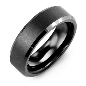 MADANI Men's Brush & Beveled Black Ceramic 7mm Wedding Band