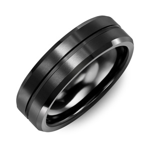 MADANI Men's Beveled Brush Black Ceramic 7mm Wedding Ring