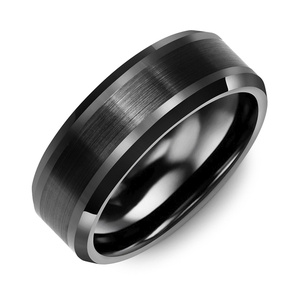 MADANI Men's Beveled Dual Finish Black Ceramic 8mm Wedding Ring
