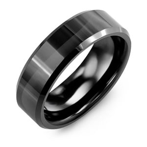 MADANI Men's Polished Beveled Black Ceramic 7mm Wedding Ring