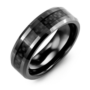 MADANI Men's Black Ceramic Carbon Fiber 7mm Wedding Band