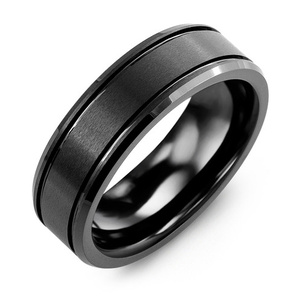 MADANI Men's Beveled Brush Black Ceramic 7mm Wedding Ring