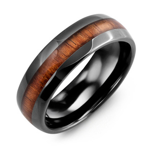 MADANI Men's Polished Dome Koa Wood Black Ceramic 7mm Wedding Band