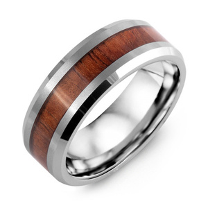 MADANI Men's Beveled Koa Wood Tungsten 8mm Wedding Ring