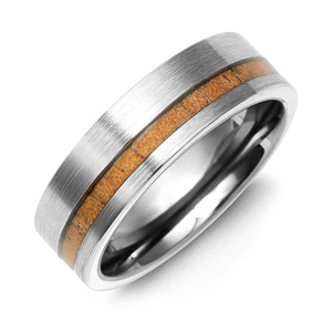 MADANI Men's Brush Tungsten Off Center Koa Wood 7mm Wedding Ring