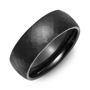 MADANI Men's Wide Dome Black Ceramic Hammer 8mm Wedding Ring