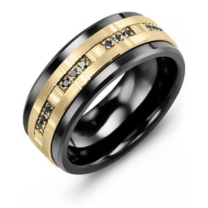 MADANI Men's Trio Black Diamonds 9mm Wedding Band in 10K Gold