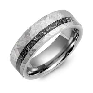 MADANI Men's Hammer Black Meteorite Tungsten 7mm Wedding Band