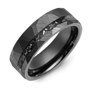 MADANI Men's Hammer Black Meteorite Ceramic 7mm Wedding Ring