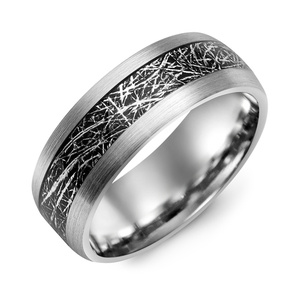 MADANI Men's Dome Black Meteorite Brush Tungsten 8mm Wedding Band