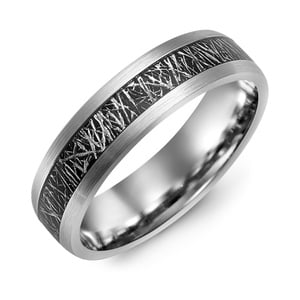 MADANI Men's Dome Black Meteorite Brush Thin Tungsten 6mm Wedding Band