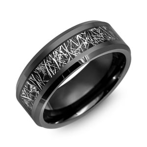 MADANI Men's Beveled Ceramic Black Meteorite 8mm Wedding Band