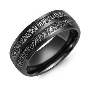MADANI Men's Dome Double Black Meteorite Ceramic 8mm Wedding Ring