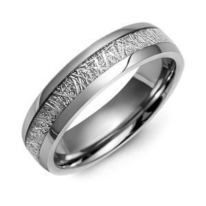 MADANI Men's Dome Meteorite Thin Tungsten 6mm Wedding Band