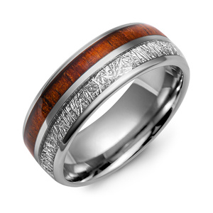 MADANI Men's Dome Meteorite Koa Wood Tungsten 8mm Wedding Ring