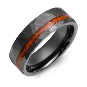 MADANI Men's Hammer Black Ceramic Koa Wood 7mm Wedding Band