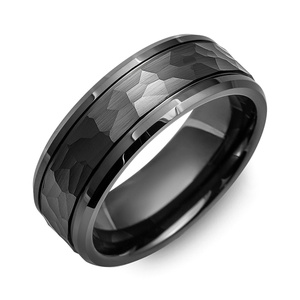 MADANI Men's Hammer Beveled Edges Black Ceramic 8mm Wedding Ring