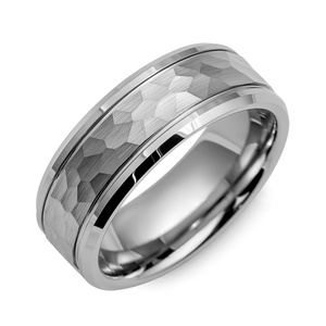 MADANI Men's Hammer Beveled Edges Tungsten 8mm Wedding Ring
