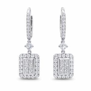 1.90 Carat TW Diamond Dangle Hoop Earrings in 14K White Gold