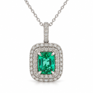 4.68 Carat Green Tourmaline and Diamond Double Halo Pendant in 14K White Gold