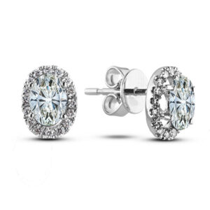 0.67 Carat TW Oval Cut Canadian Diamond Halo Stud Earrings in 14K White Gold