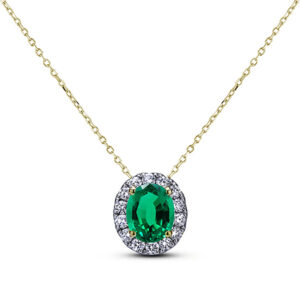 2.00 Carat Brazilian Emerald and Diamond Halo Pendant in 18K Yellow Gold