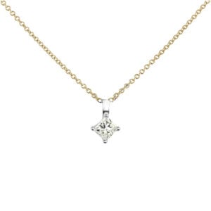 Ideal Princess Cut 0.25 Carat Diamond Solitaire Pendant in Yellow and White Gold