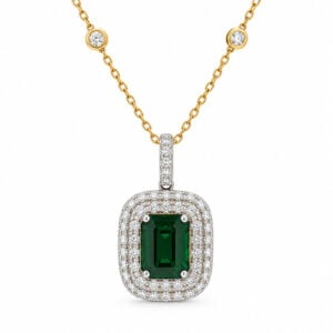 5.78 Carat Green Sapphire and Diamond Double Halo Pendant in 18K White And Yellow Gold