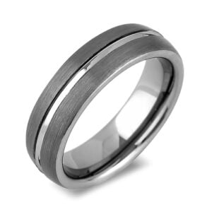 Men's Brushed Grooved Center Tungsten Wedding Ring