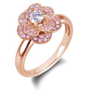 Canadian Diamond and Pink Sapphire Flower Ring in Rose Gold