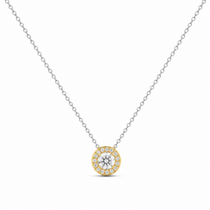 Canadian Diamond Halo Pendant in Yellow Gold and Silver Chain