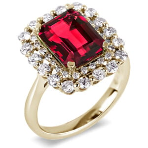 Ruby And Diamond Double Halo Cocktail Ring in 14K Yellow Gold