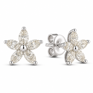 Canadian Diamond Flower Stud Earrings in White Gold 0.40 Carat TW