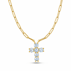 Canadian Diamond Dainty Cross Paperclip Necklace in Yellow Gold