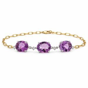 Amethyst and Canadian Diamond Paperclip Bracelet in Yellow and White Gold