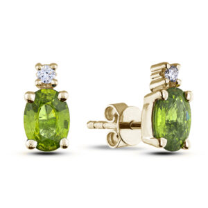 Oval Peridot and Canadian Diamond Stud Earrings in Yellow Gold
