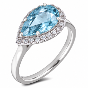 Pear Aquamarine Halo Ring in White Gold