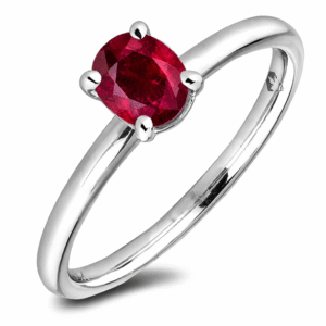 Ruby Solitaire Ring in 14K White Gold